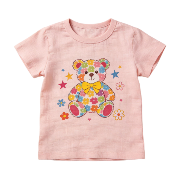 Floral Teddy Bear Pink Tee
