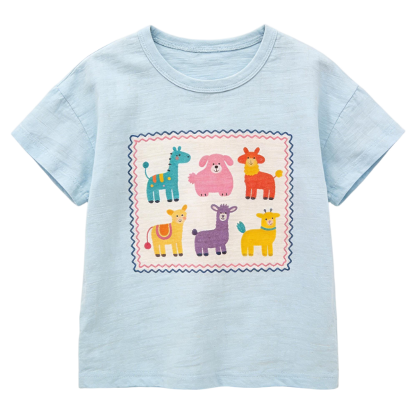 Whimsical Animal Parade Light Blue Tee